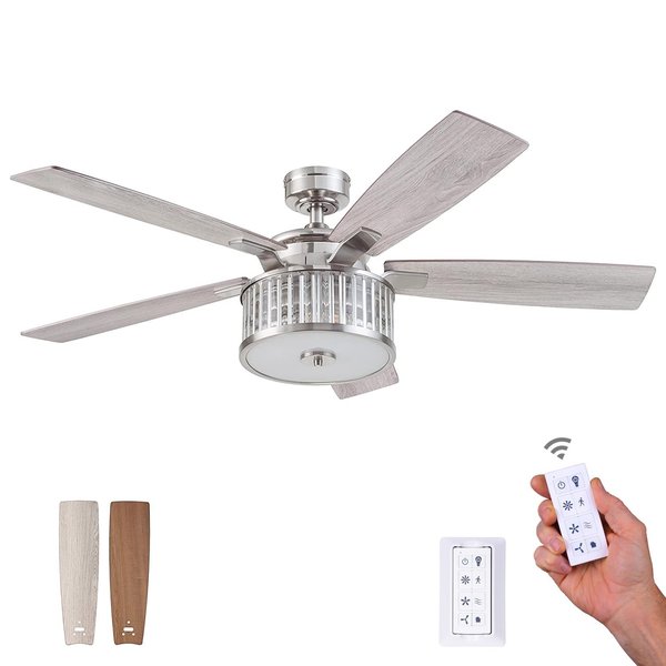 Prominence Home Saphina, 52 in. Ceiling Fan with Light & Remote Control, Brushed Nickel 51677-40
